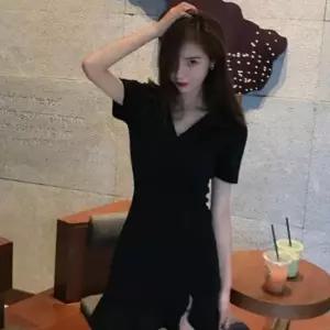 쉬폰 미니 원피스 블랙 여성 원피스