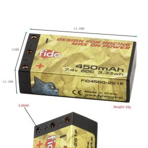 2개입 FIDO 2S 450mAh 7.4V 60C 2.0mm 불릿 하드 케이스 리포 배터리 -3P 플러그 포함) 미니 RC카 드리프트