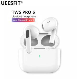 UEESFIT TWS Pro 6 무선 블루투스 이어폰 헤드폰 소음 감소 에어 이어버드 아이폰 안드로이드용 낮은 대기