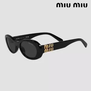 미우미우 글림스 선글라스 MU 06ZS 1AB5S0 오벌 블랙