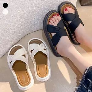 여자 크로스 꼬임 슬리퍼 여름 바캉스 비치 샌들 여성 데일리 사무실 캐쥬얼 경량 쿠션 슈즈