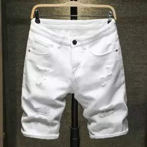 반바지 숏 하프 팬츠 흰색 청바지 남성 패션 찢어진 무릎 길이 바지 캐주얼 슬림 홀 데님 streetwear