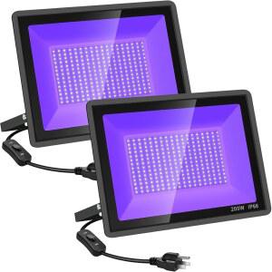 YANYCN 200W 2팩 LED 블랙라이트, 플러그 앤 스위치가 있는 할로윈 야외 블랙라이트 홍수, IP66 방수 기능, 파티, 바디 페인트, 형광색, 수족관