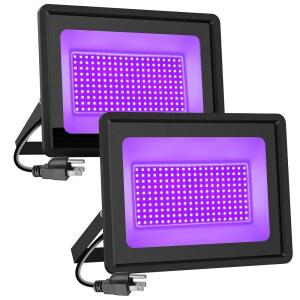 플러그 포함 200W 블랙 라이트(6피트 케이블), IP65 방수 파티용, 스테이지, 수족관, 바디 페인트, 형광 포스터, 네온 글로우, 어두운 2팩의 글로우
