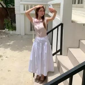 여자 허리 끈 포인트 롱 주름 여름 스커트 치마