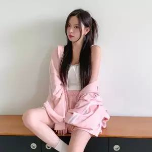 여자 간절기 루즈핏 후드 집업 밴딩 반바지 데일리 트레이닝 세트