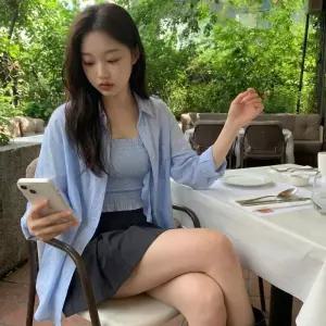 [옷자락] 여자 바캉스룩 여리핏 린넨 셔츠 스모크 나시 여름 세트