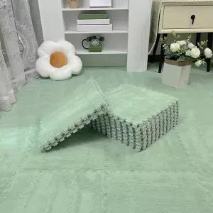 두꺼운 부드러운 플러시 폼 연동 바닥 카펫 매트 24개 12x12x0.4인치 푹신한 사각 퍼즐 타일 색상 녹색 2
