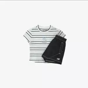 뉴발란스키즈(NB Kids)Cherry Blossom골지 스트라이프 티셔츠 샤이니 우븐 반바지셋업NK9YG2771G(39)Ivory