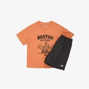 뉴발란스키즈 EXCLUSIVE일러스트 포인트 반팔 세트 NK9YGB212U(80)Orange