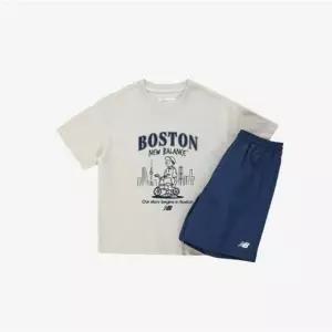 뉴발란스키즈 EXCLUSIVE일러스트 포인트 반팔 세트 NK9YGB212U(35)Beige