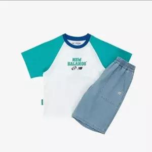 뉴발란스키즈(NB Kids) Ready Set Rugby5부 라글란 티셔츠 + 버뮤다 팬츠 셋업 NK9YG2413U(50)Blue