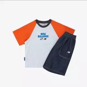 뉴발란스키즈(NB Kids) Ready Set Rugby5부 라글란 티셔츠 + 버뮤다 팬츠 셋업 NK9YG2413U(80)Orange