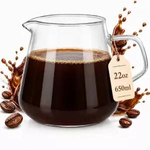 NUOBSTY 유리 커피 포트 650ml/22온스 핸들 및 스파우트가 포함된 Pour-Over 서버 홈 카페 차 우유 뜨거운