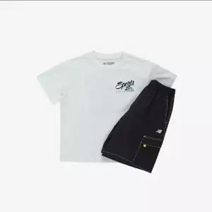 뉴발란스키즈(NB Kids) METALIC SUMMER 일러스트 반팔티 + 우븐 스트레치 셋업 NK9YG2762U(10)White