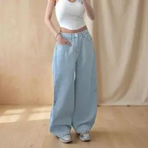 여성 와이드핏 옆버튼 2WAY 연청청바지