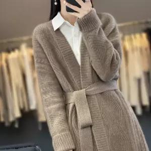 여자가디건 봄가을 도톰한 코트 카디건 울 니트 스트랩 오버사이즈 롱 심쿵희망