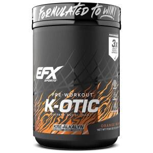 EFX 스포츠 K-OTIC 프리 운동 | 크레알칼린 크레아틴 및 하이드로맥스 글리세롤 카페인 300mg + 스펙트럼 20인분(오렌지 망고)
