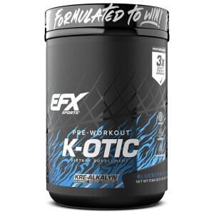 EFX 스포츠 K-OTIC 프리 운동 | 크레알칼린 크레아틴 및 하이드로맥스 글리세롤 카페인 300mg + 스펙트럼 20인분 (블루베리 크러쉬)