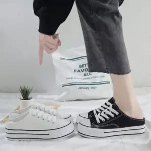 [하프클럽/]여성 데일리 캐주얼 키높이 통굽 캔버스 뮬 스니커즈