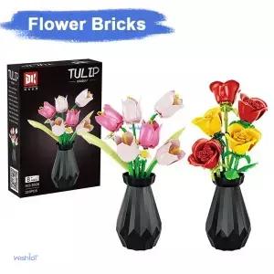 장미 튤립 꽃 모델 블록 세트 3D 부케 브릭 DIY 홈 장식 용 휴일 선물