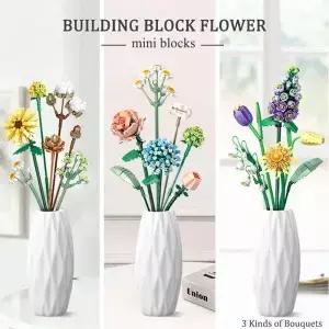 꽃 빌딩 블록 DIY 식물 분재 장식 장미 국화 튤립 꽃다발 모델 조립 휴일 선물