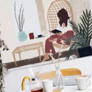 세모소 월꾸밈현수막 주방벽걸이가림 그림패브릭액자 쉬는소녀일러스트 200X150CM 1개