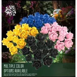 2PCS 블루/옐로우/핑크/블랙 로즈 빌딩 블록 식물 꽃다발 시뮬레이션 장미 꽃 고딕 홈 장식 선물