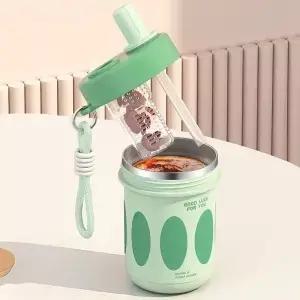 스테인리스 스틸 티컵 인퓨저 및 뚜껑 550ml 차 사무실용 머그컵 빨대가 있는 휴대용 커피 여행용