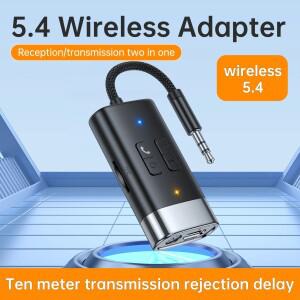 Aux 오디오 어댑터 블루투스 5.4 송수신기 2 in 1 TF 카드 지원 무선 3.5MM AUX 차량용 TV PC 스피커용
