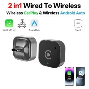 2026 최신 무선 카플레이 어댑터  & Android Auto  Type-C 포트  유선에서 무선으로 변환  플러그 앤 플레