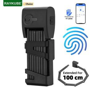 RAYKUBE 스마트 지문 접이식 자전거 잠금 장치 65 Mn 강스틸 IP67 방수 전기 TT 바이크 오토바이 해제