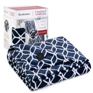 BROOKSTONE 전기 온열 플러시 담요 - 60인치) 폴리에스터, 꺼짐, 4가지 4시간 열 격자 152.4CM(50 X 블루 자동 100% 설정, 127