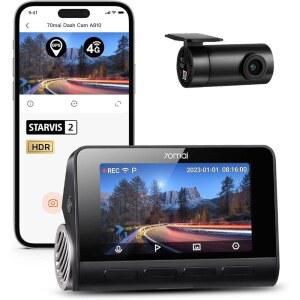 70mai A810 4K 대시캠 앞뒤, 스타비스 2 HDR 야간 투시 기능, 4G LTE 지원, ADAS, GPS 및 WiFi 내장, 24/7 주차 모드, AI 모션 감지, 타임랩스 기능 제공