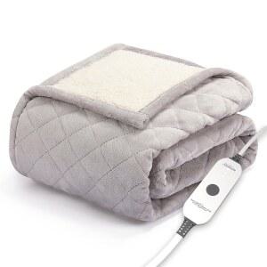 SUNBEAM QUILTED ROYAL POSH 벨벳 리버스 4가지 127 전기 152.4CM(50 자동 60인치), 셰르파 온도 차단, 온열 담요 4시간 설정, 담요,