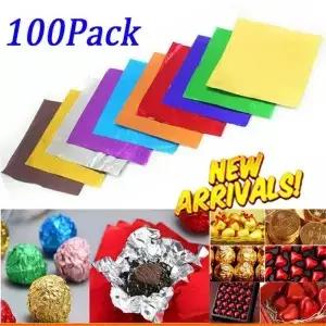 00Pcs 8x8CM DIY 음식 알루미늄 호일 포장 종이 시트 초콜릿 웨딩 파티 생일 선물 장식