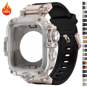 애플 호환워치 울트라3 2 49mm S11 S10 SE3 IWatch 시리즈 9 8 7 6 5 4 S용 실리콘 스포츠 스트랩+메탈 커