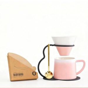 초광 커피 메이커 세트, 세라믹 메이커, 머그컵 스탠드 드립퍼 9oz 종이 V60 필터 270ml 40개 메탈 핑크