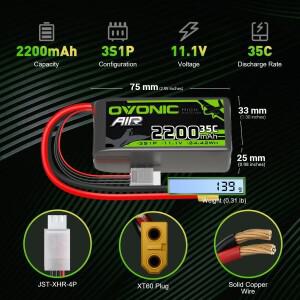 OVONIC 2200mAh 3S 리포 배터리 35C 11.1V RC 헬리콥터 쿼드콥터 FPV 레이싱 드론용 XT60 포함