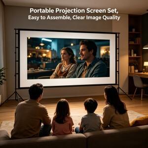 프로젝터 스크린(스탠드 포함) 16:9 4K HD 스크린 홈시어터  실외 및 실내용 이중 삼각대