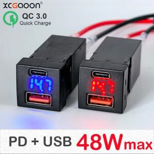 toyota호환 Land Cruiser Prado 150 시리즈 Rav4 Camry Corolla 용 LED 전압계가있는 48W PD C타입 USB QC3