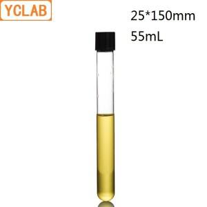 YCLAB 25x150mm  튜브 55mL 나사 입 검정색 PF 캡 붕규산 3.3 유리 고온 저항