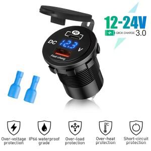 전압 측정기가있는 차량용 충전기 PD QC3.0 소켓 12V/24V 바이크 오토바이 트럭 보트 RV 부품 용 고속 전원