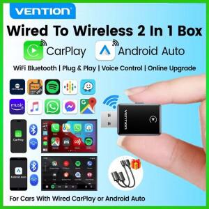 Vention 2in1 무선 카플레이 어댑터 OEM 자동차용 안드로이드 오토 플러그 앤 플레이 AI 스마트 박스 WiFi