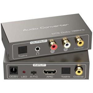 광동축 ARC 입력 토슬링크 동축 RCA AUX 출력 지원 Dolby DTS LPCM TV 사운드바 홈 시어터용 XPTSFDU HDMI to 오디오 변환기 3 in 1 디지털아날로그
