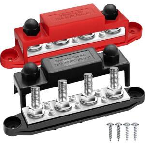 250A 12V 버스 바 마린 커버가 파워 디스트리뷰션 블록 4 x 3 8 u201DPost 6 나사 단자 4PCS 러그가 자동차 보트 태양광 배선을 열수축 튜브