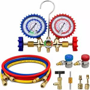 HVAC 게이지 R134A 냉매 충전 키트용 3방향 AC 매니폴드 세트 R12 R22 R502 퀵 커플러 410 어댑터 캔 탭 및