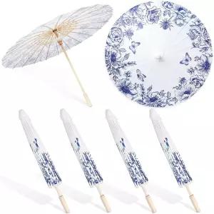 모토토 4PCS 청백색 파라솔 결혼식용 우산 23.6인치 작은 손님용 일본산 중국산 신부 티 파티 장식 사진