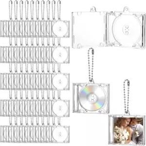 Lyksgir 50개 미니 CD 홀더 열쇠고리 앨범 케이스 플라스틱 클리어 DVD 커버 벌크 음악 블랭크 컴팩트