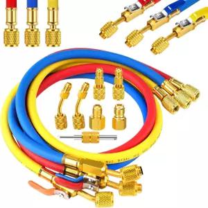 R134a R410a R404a R12 R22 냉매용 미니 분할 어댑터 탱크 충전 호스가 장착된 Inconee 10개 AC 매니폴드
